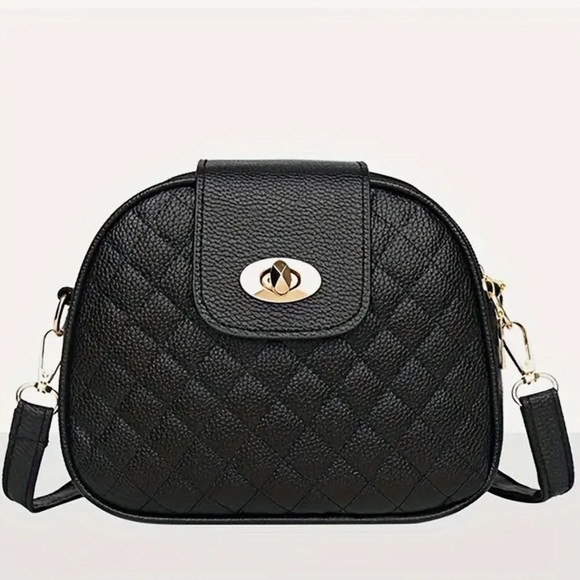 NEW Black Quilted Shoulder Bag Leather Crossbody Purse - Picture 1 of 11